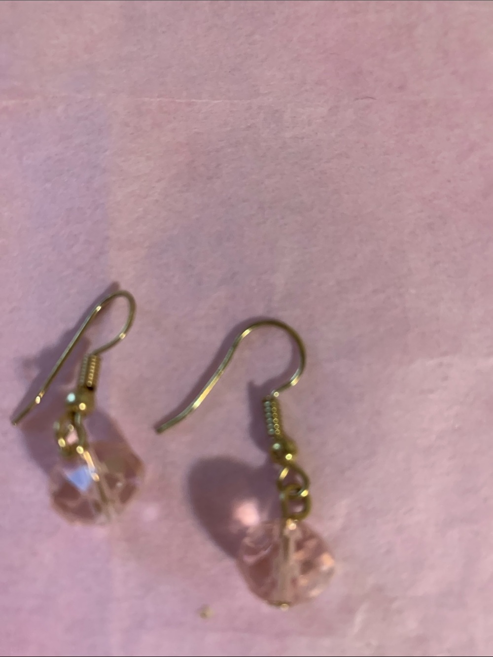 Gold-Tone Earrings with Light Pink Crystal Drops